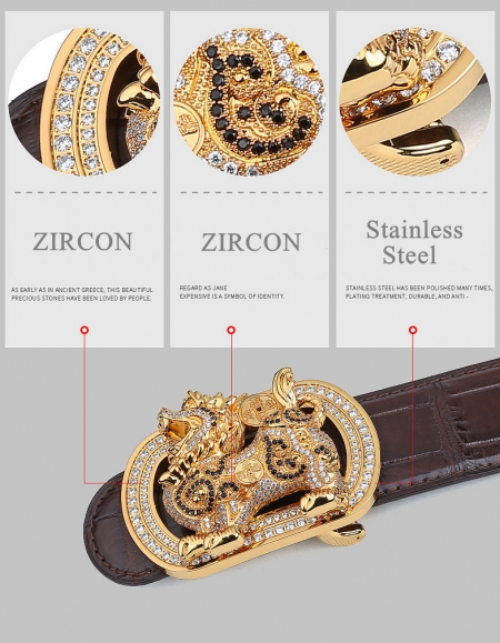 Luxury Alligator Skin Belt with Zircons and Kylin Pattern Pin Buckle-Details