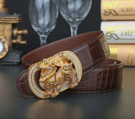 Luxury Alligator Skin Belt with Zircons and Kylin Pattern Pin Buckle-Exhibition