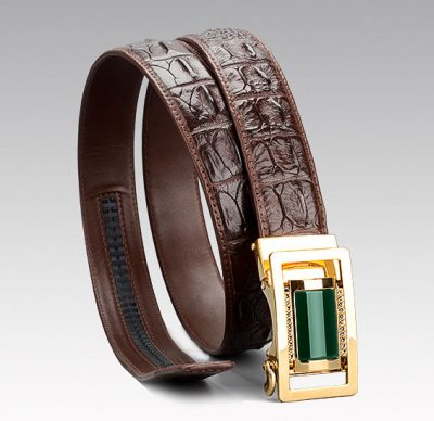 G BELT SILVER BUCKLE CROCODILE POLISHED BLACK  3.8CM