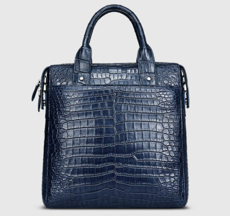 Mens Alligator Briefcase, Alligator Business Bag-Dark Blue-Front