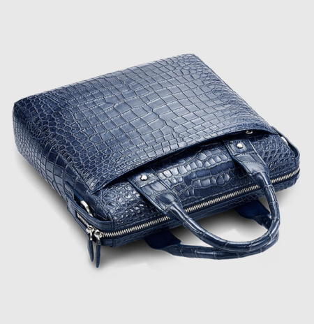 Mens Alligator Briefcase, Alligator Business Bag-Dark Blue-Top