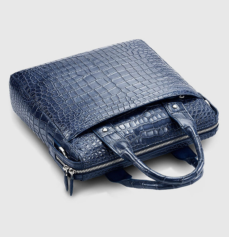 Authentic Crocodile Belly Skin Matt Finish Navy Blue Businessmen Briefcase  Working Purse Genuine Alligator Leather Male Handbag