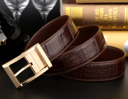 Mens Alligator Dress Belt, Classic Alligator Belt for Men-Brown-Exhibition