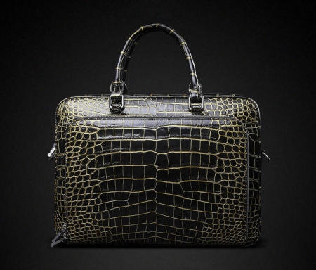 Mens Alligator Leather Briefcase Shoulder Laptop Business Bag-Back