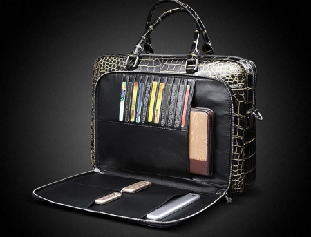 Mens Alligator Leather Briefcase Shoulder Laptop Business Bag-Details