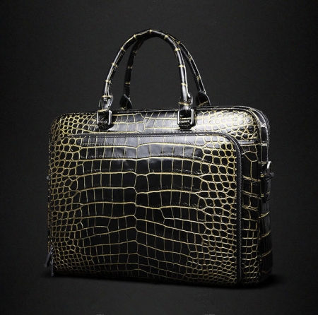Mens Alligator Leather Briefcase Shoulder Laptop Business Bag-Front