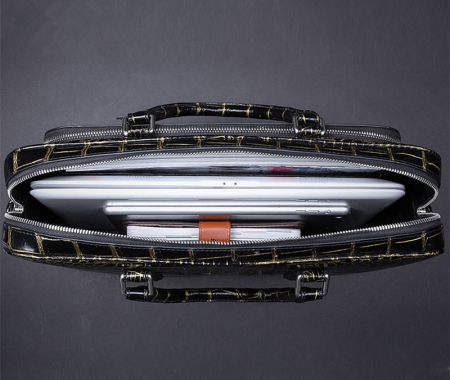 Mens Alligator Leather Briefcase Shoulder Laptop Business Bag-Inside