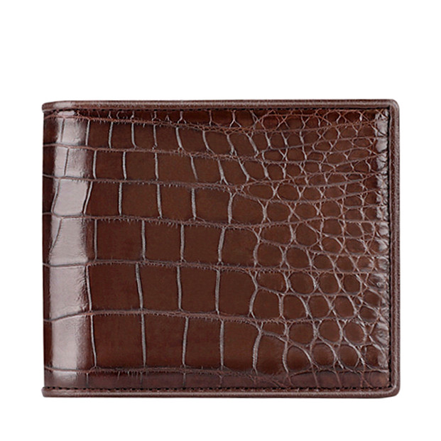 Brown Mens Alligator Leather Bifold Luxury Wallet With Flip-Out ID Window  Crocodile Passcase RFID Blocking Security Handmade Exotic Leather Multiple