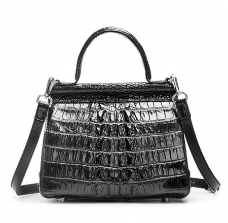 Style Crocodile Handbag Shoulder Bag Evening Bag-Black-Back