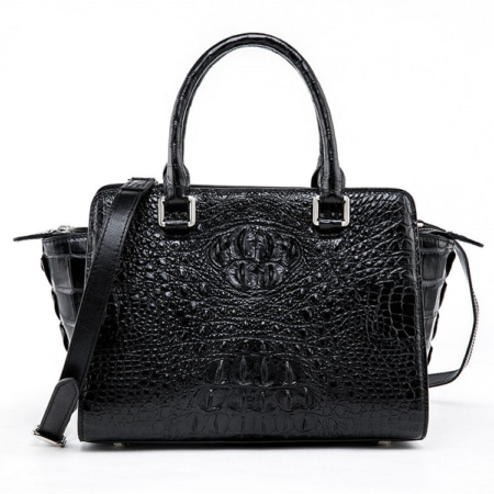 Womens Crocodile Top Handle Satchel, Crocodile Handbags Shoulder Bag-Black