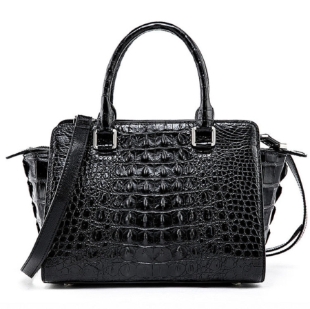 Womens Crocodile Top Handle Satchel, Crocodile Handbags Shoulder Bag-Black-Back