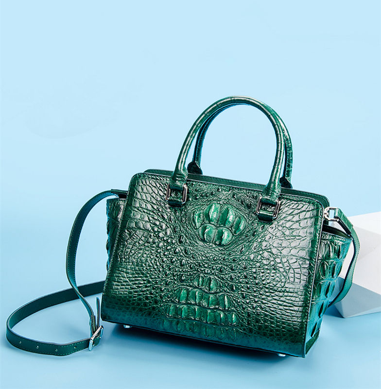 SINNOL Women's Genuine Crocodile Leather Top Handle Bag Green S01114, Accessorising - Brand Name / Designer Handbags For Carry & Wear Share If  You Care!