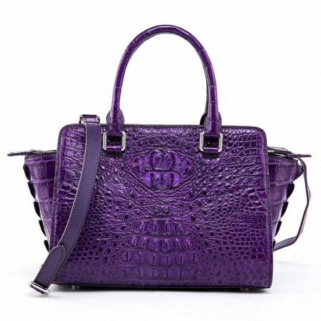 Womens Crocodile Top Handle Satchel, Crocodile Handbags Shoulder Bag-Purple