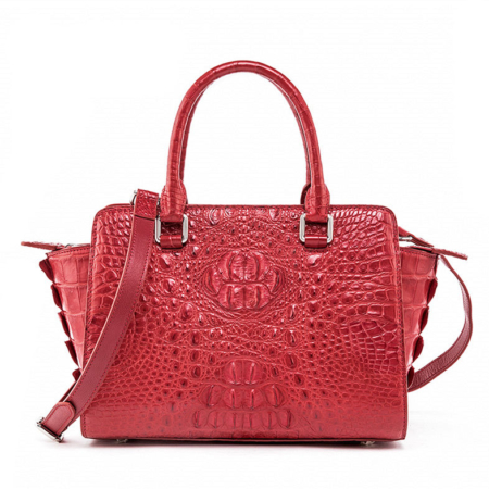 Womens Crocodile Top Handle Satchel, Crocodile Handbags Shoulder Bag-Red