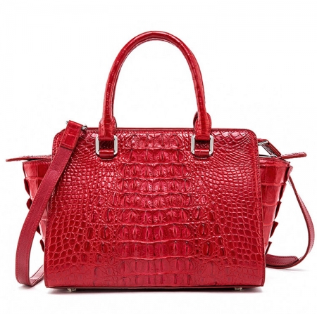 Womens Crocodile Top Handle Satchel, Crocodile Handbags Shoulder Bag-Red-Back