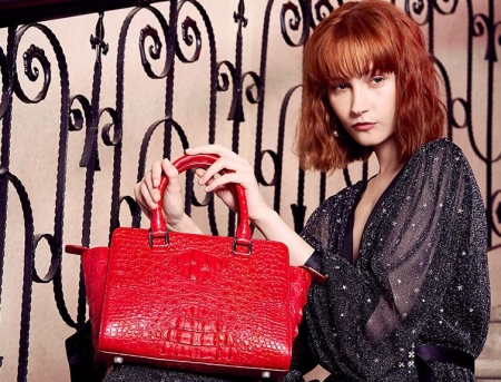 Womens Crocodile Top Handle Satchel, Crocodile Handbags Shoulder Bag-Red-Display