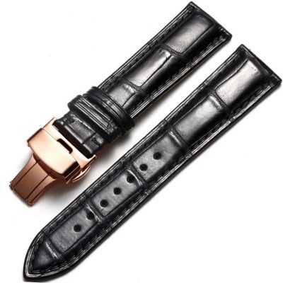 Alligator & Crocodile Apple Watch Band Black with Rose Gold Adapter