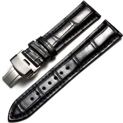 Alligator & Crocodile Apple Watch Band Black with Silver Adapter