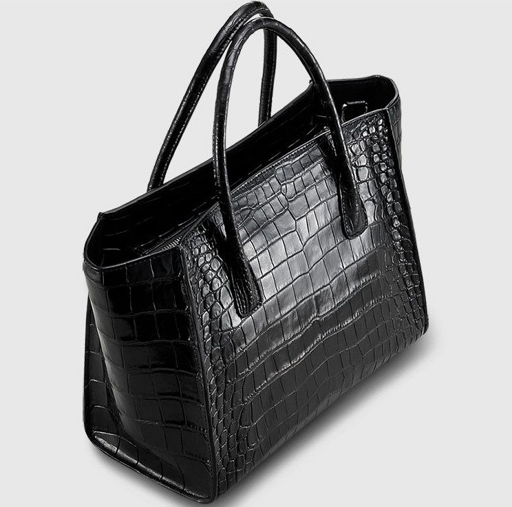 Cayla Top Handle Satchel Handbags Crocodile Bag Designer Purse Leather Tote Bags (Black)