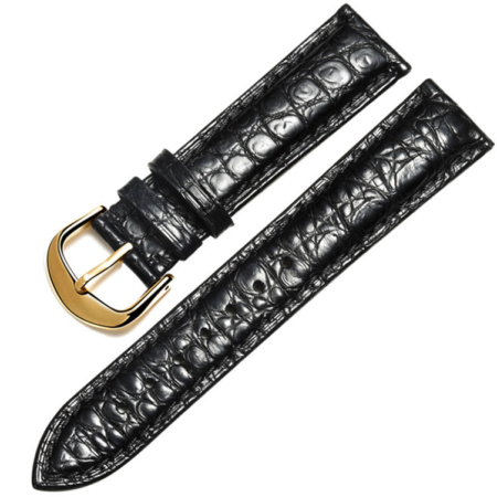 Black Crocodile & Alligator Skin Apple Watch Band with Brown Adapter