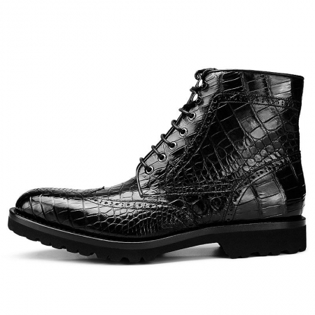 Casual Alligator Leather Wingtip Lace Up Boots-Side