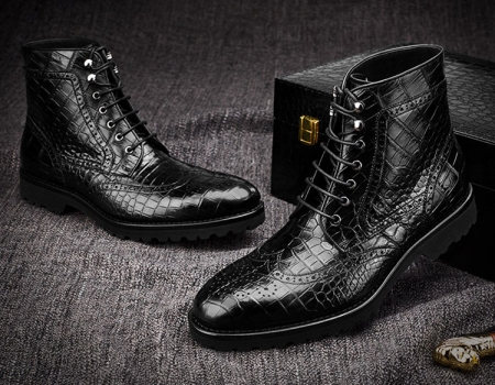 Casual Alligator Leather Wingtip Lace Up Boots for Men