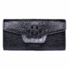 Crocodile Leather Clutch Long Purse Leather Wallet for Women-Head Skin-Black