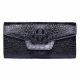 Crocodile Leather Clutch Long Purse Leather Wallet for Women-Head Skin-Black