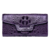 Crocodile Leather Clutch Long Purse Leather Wallet for Women-Head Skin-Purple
