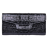 Crocodile Leather Clutch Long Purse Leather Wallet for Women-Tail Skin-Black