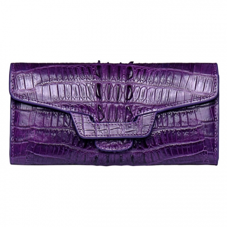 Crocodile Leather Clutch Long Purse Leather Wallet for Women-Tail Skin-Purple