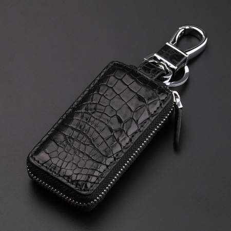 Crocodile and Alligator Leather Car Key Holder Zipper Case Wallet Keychain Bag-Black
