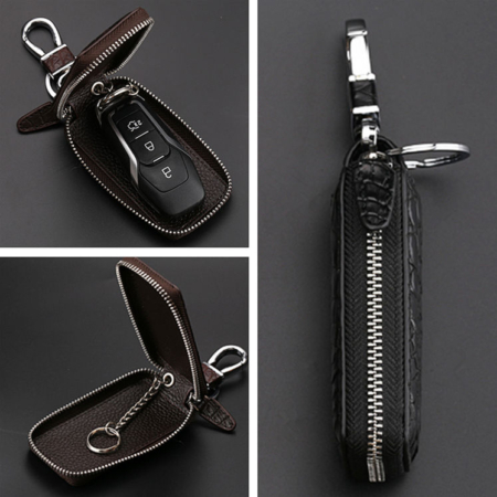 Crocodile and Alligator Leather Car Key Holder Zipper Case Wallet Keychain Bag-Details