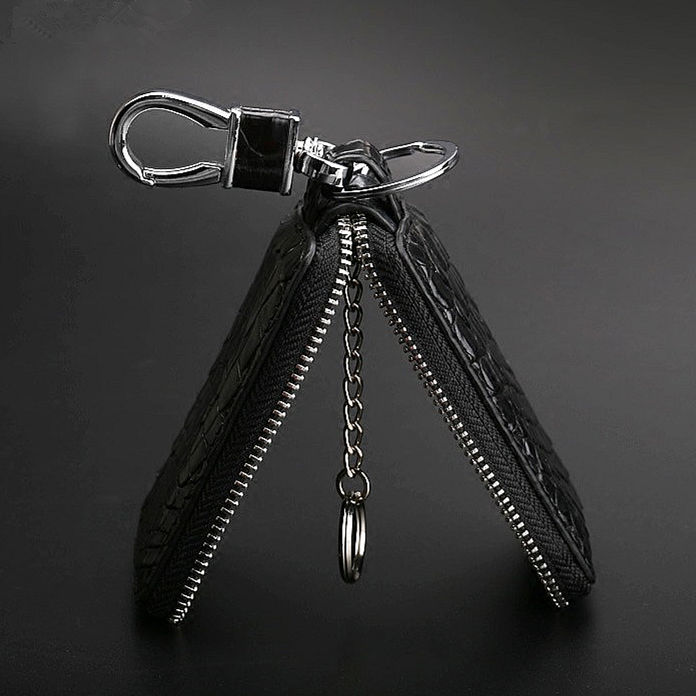 Genuine Crocodile Car Key Holder Wallet- Zipper Keychain Bag Black