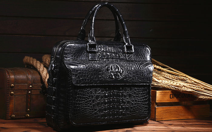 SuitedMan Crocodile Embossed Leather Messenger Bag