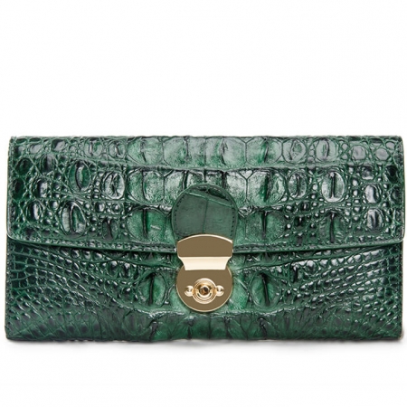 Lady's Crocodile Leather Clutch Long Purse Wallet-Green