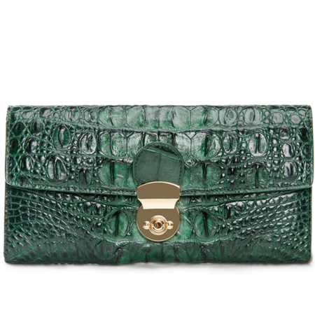 Lady's Crocodile Leather Clutch Long Purse Wallet-Green