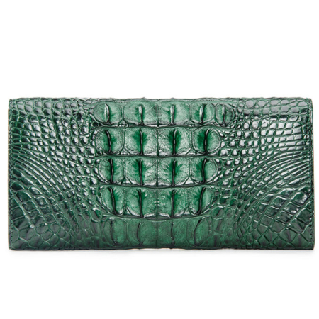 Lady's Crocodile Leather Clutch Long Purse Wallet-Green-Back