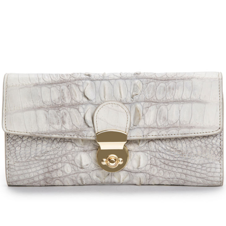 Lady's Crocodile Leather Clutch Long Purse Wallet-White