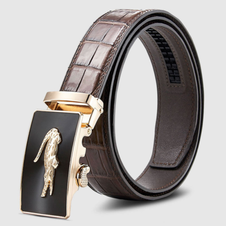 Alligator Leather Ratchet Dress Belt-Brown