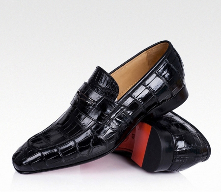 Casual Alligator Shoes, Luxury Alligator Slip-On Loafers for Men-Black