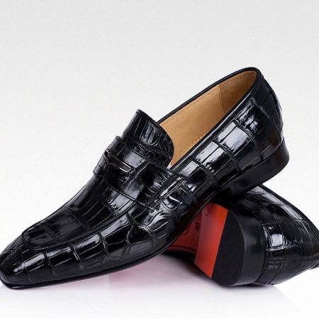 Casual Alligator Shoes, Luxury Alligator Slip-On Loafers for Men-Black