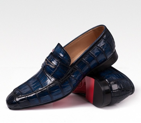 Casual Alligator Shoes, Luxury Alligator Slip-On Loafers for Men-Blue