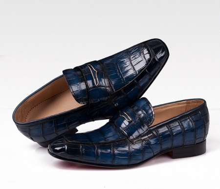 Casual Alligator Shoes, Luxury Alligator Slip-On Loafers for Men-Blue-Details