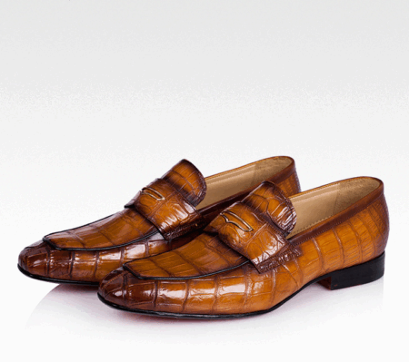 Casual Alligator Shoes, Luxury Alligator Slip-On Loafers for Men-Brown