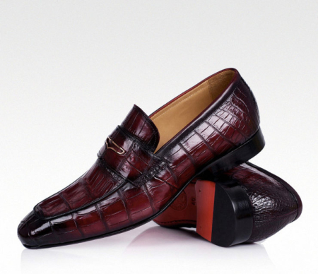 Casual Alligator Shoes, Luxury Alligator Slip-On Loafers for Men-Wine Red