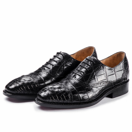 Classic Modern Round Captoe Alligator Leather Shoes-Black