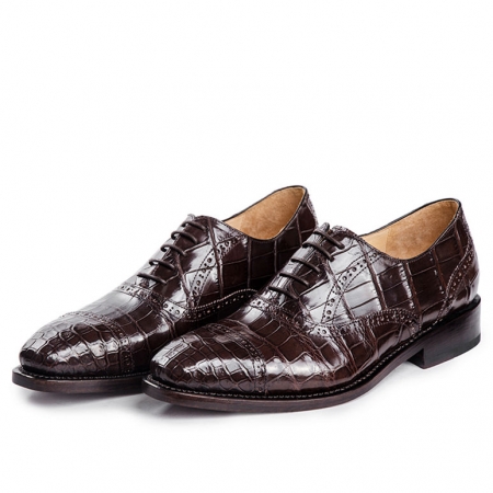 Classic Modern Round Captoe Alligator Leather Shoes-Brown
