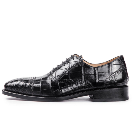 Classic Modern Round Captoe Alligator Leather Shoes-Side