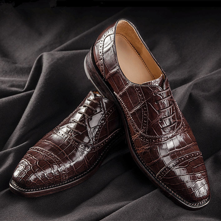 Classic Modern Round Cap Toe Alligator Leather Shoes